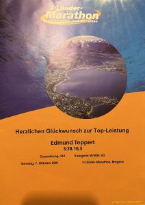 Die Sieger Urkunde vom Dreilönder Marathon in Bregenz am 07. Oktober 2001