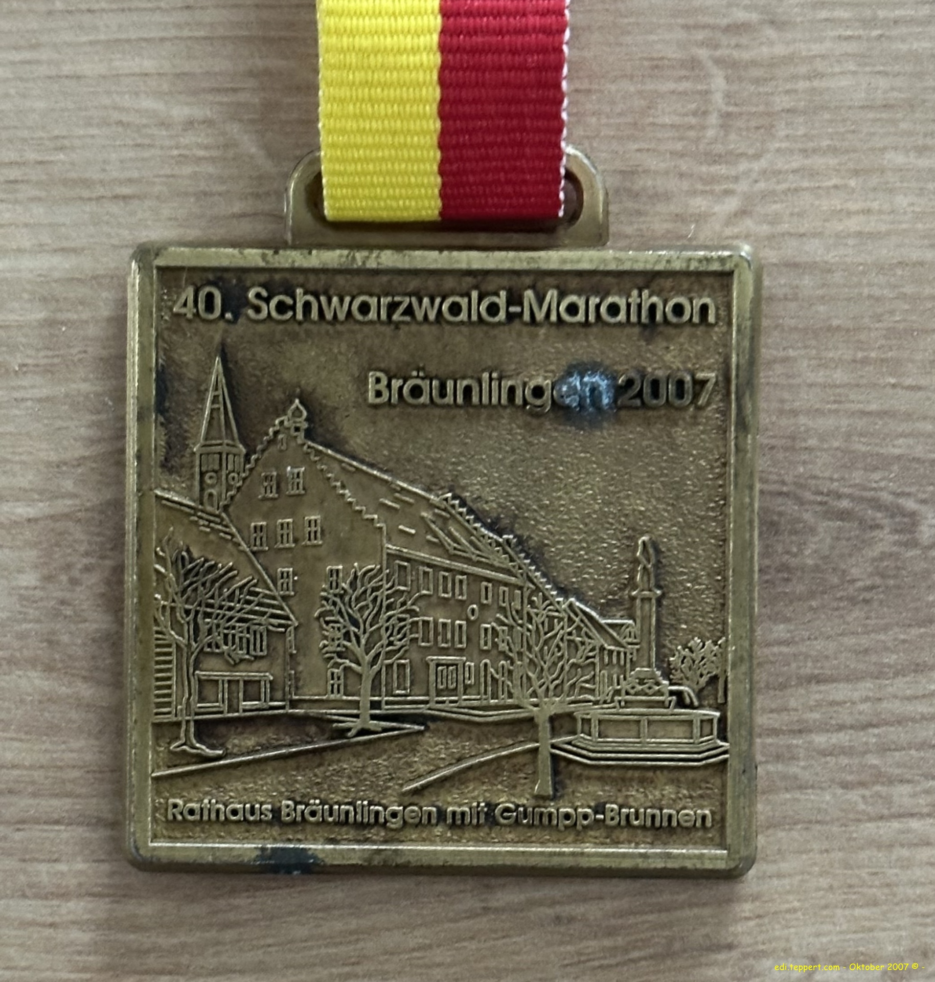 Die Medaille vom Internationalen Schwarzwald Maratohn in Bräunlingen am 14. Oktober 2007