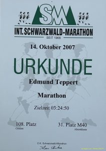 Die Sieger Urkunde vom Internationalen Schwarzwald Maratohn in Bräunlingen am 14. Oktober 2007