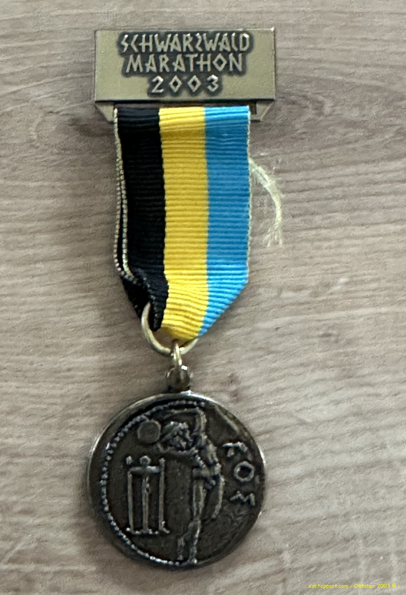 Die Medaille vom Internationalen Schwarzwald Maratohn in Bräunlingen am 12. Oktober 2003